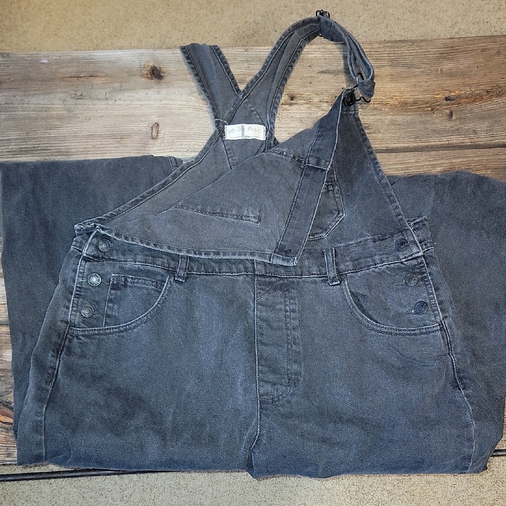Free People Charcoal Denim Overalls